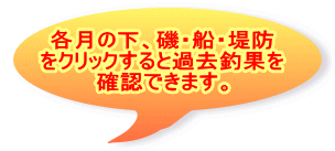 各月の下、磯・船・堤防 をクリックすると過去釣果を 確認できます。 